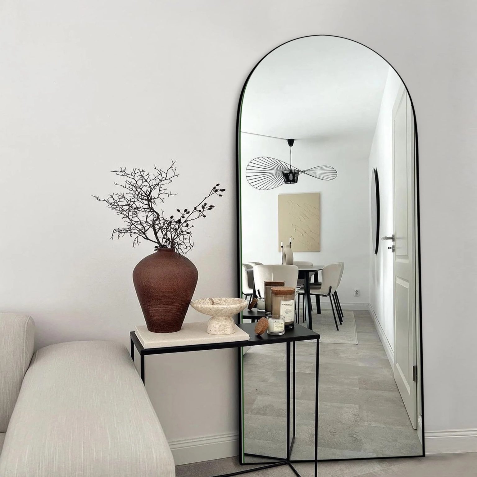 ZenVora Arched Full Length Wood Floor Mirror, Full Body Standing and Wall Mounted Mirror for Bedroom, Living Room and Home Decor