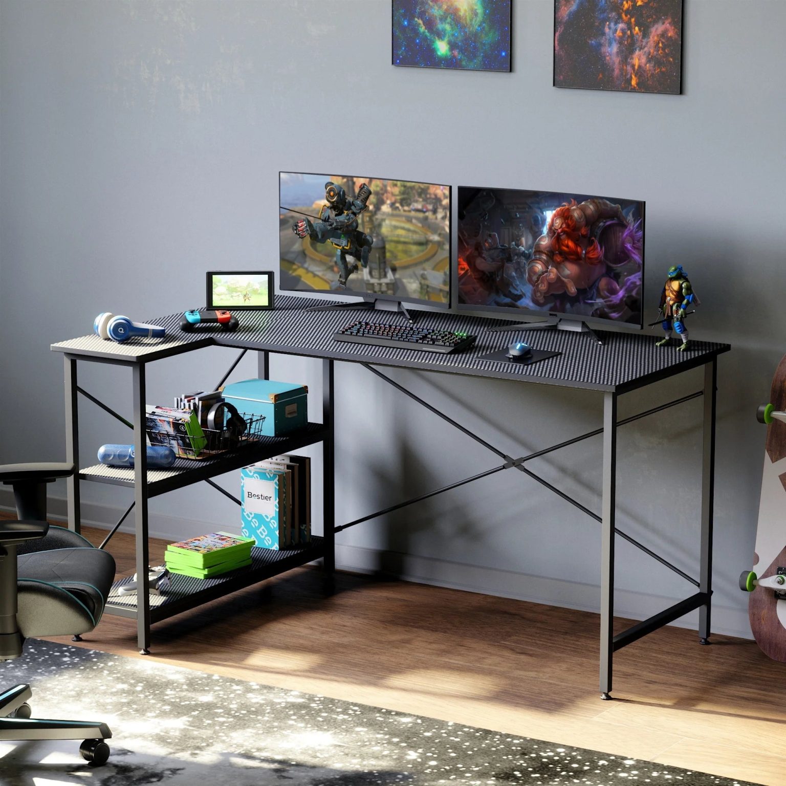 ZenVora Small L Shaped Computer Desk with Storage Shelves, Compact Corner Workstation for Home Office and Study