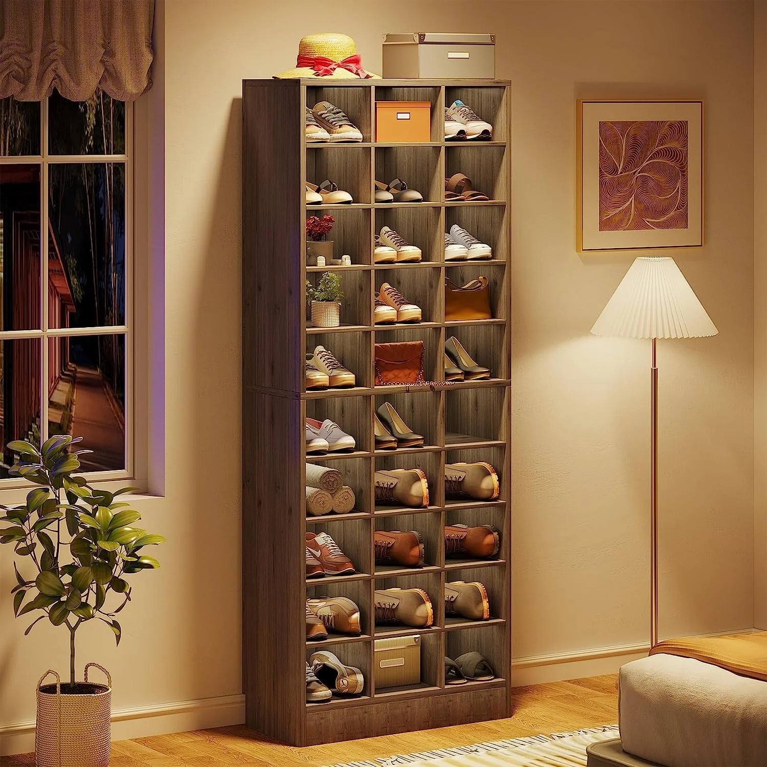ZenVora 10-Tier Tall Shoe Cabinet, 30-Pair White Wood Shoe Storage Rack for Entryway and Closet