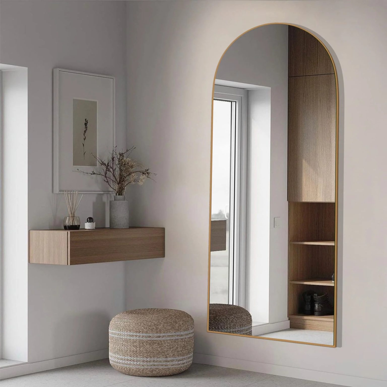 ZenVora Arched Full Length Wood Floor Mirror, Full Body Standing and Wall Mounted Mirror for Bedroom, Living Room and Home Decor