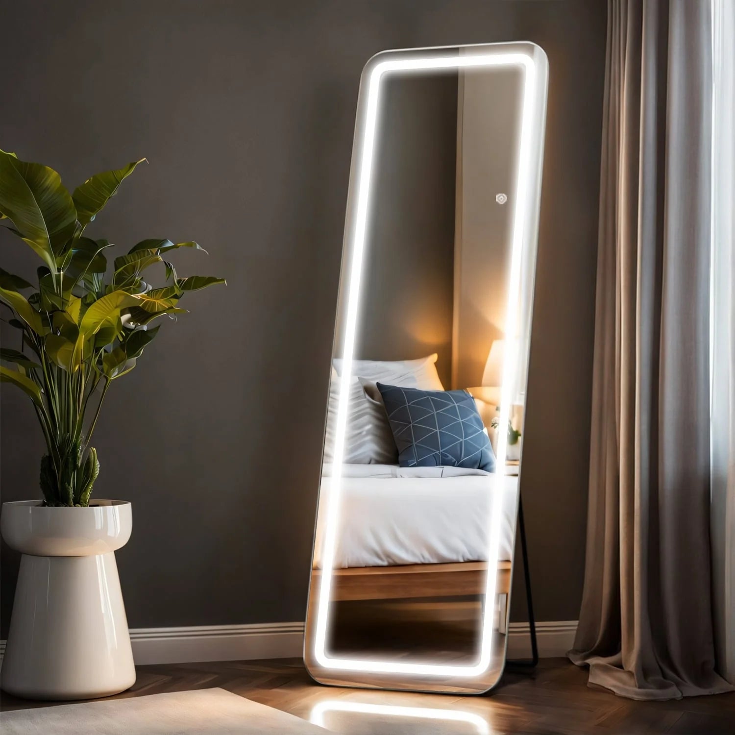 ZenVora 64 x 21 Inch Full Length LED Floor Mirror with Stand, Full Body Wall Mounted Mirror