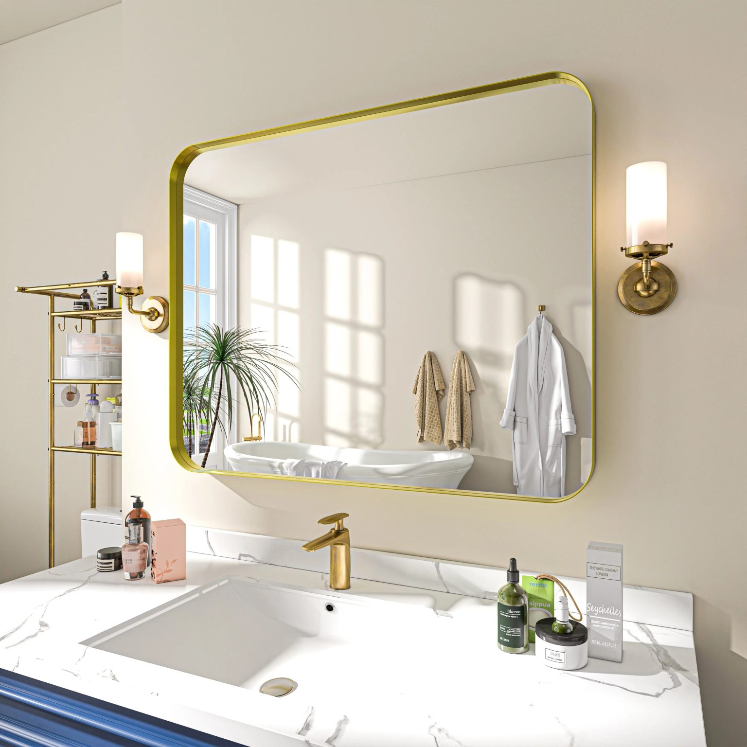 Aluminum Alloy Rounded Corner Vanity Mirror, Modern Wall Mounted Mirror for Bathroom, Bedroom and Home Decor
