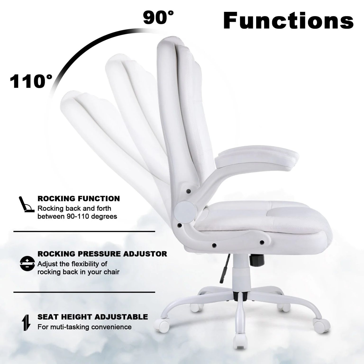 ZenVora Big and Tall Ergonomic Office Chair, High Back Leather Executive Computer Chair with Padded Flip-Up Arms