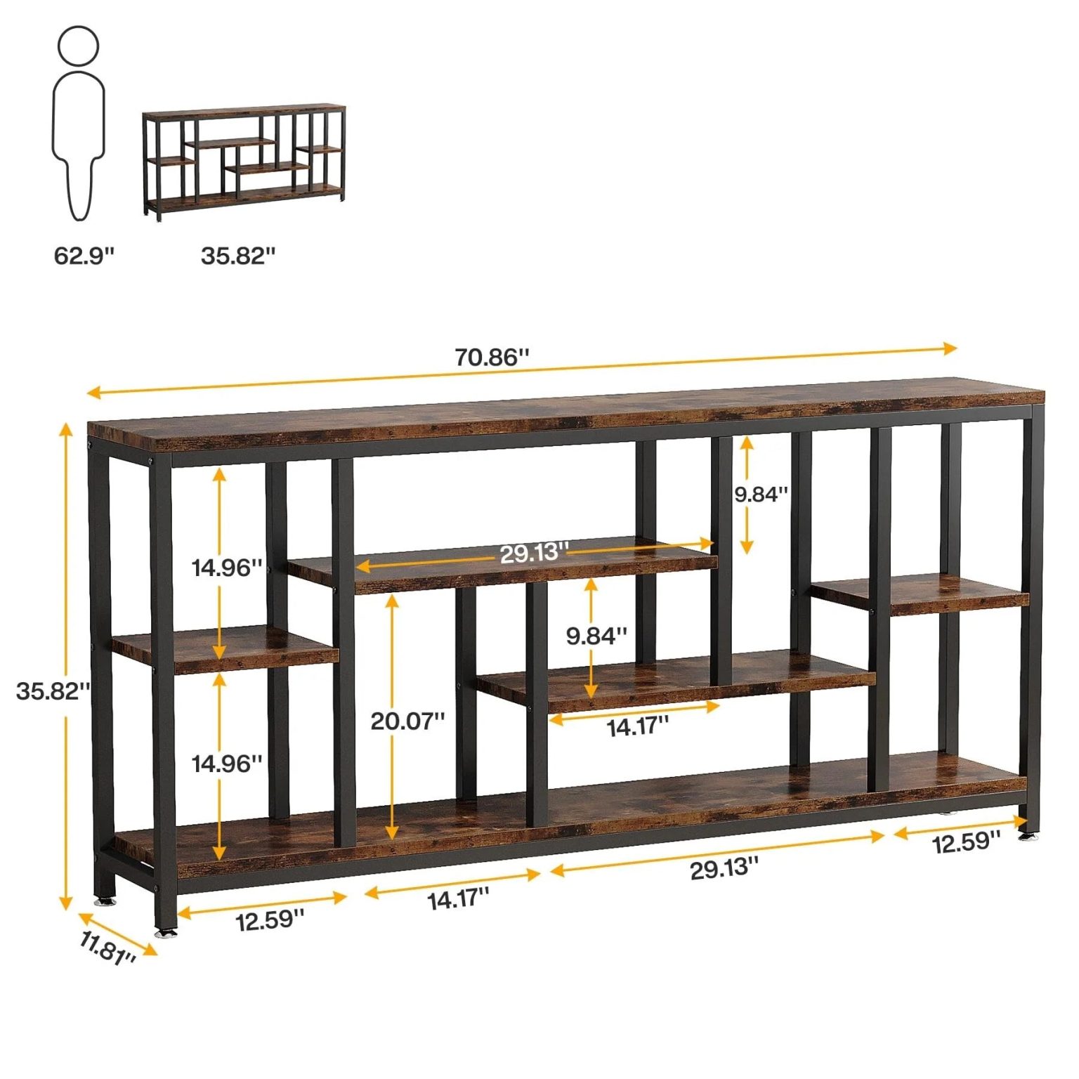 ZenVora 70.9 Inch Console Sofa Table with Storage, 3-Tier Entryway Table for Hallway