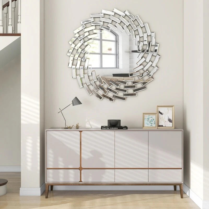 ZenVora Round Sunburst Wall Mirror, Decorative Accent Mirror for Living Room, Bedroom and Entryway Home Decor
