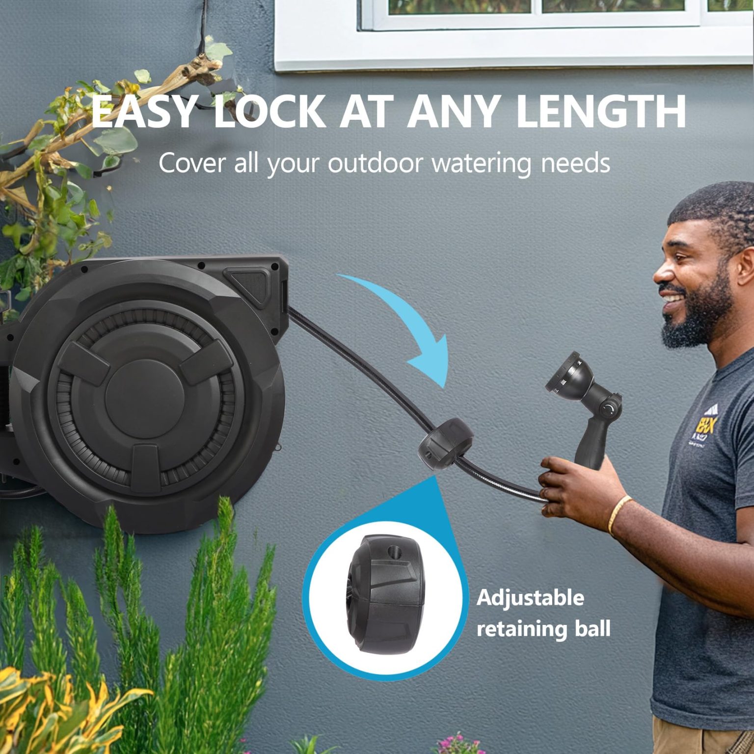 ZenVora 100 ft Wall Mounted Garden Hose Reel, 1/2 Inch Hose with 180° Swivel