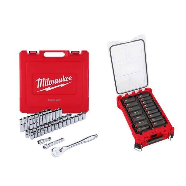 ZenVora 1/2 in. Drive SAE/Metric Ratchet Socket Tool Set 1/2 in. Drive Metric Deep Well PACKOUT Impact Socket Set (63-Piece)