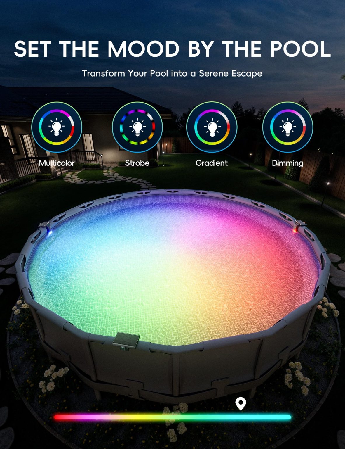 ZenVora Solar Pool Lights for Steel Wall Above Ground Pools, Solar Powered LED Swimming Pool Lighting