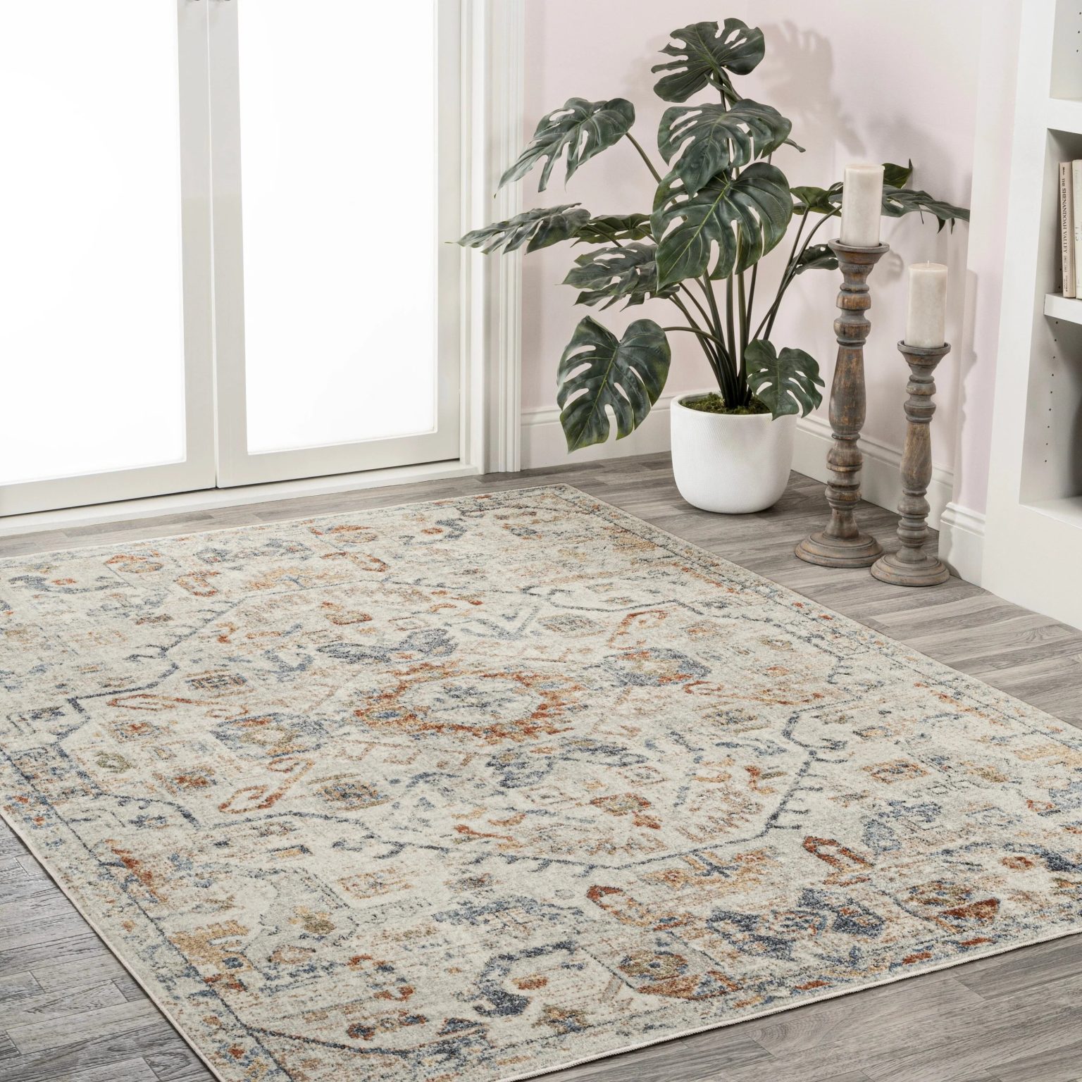 ZenVora Bohemian Medallion Low-Pile Machine-Washable Area Rug, Cream and Terra