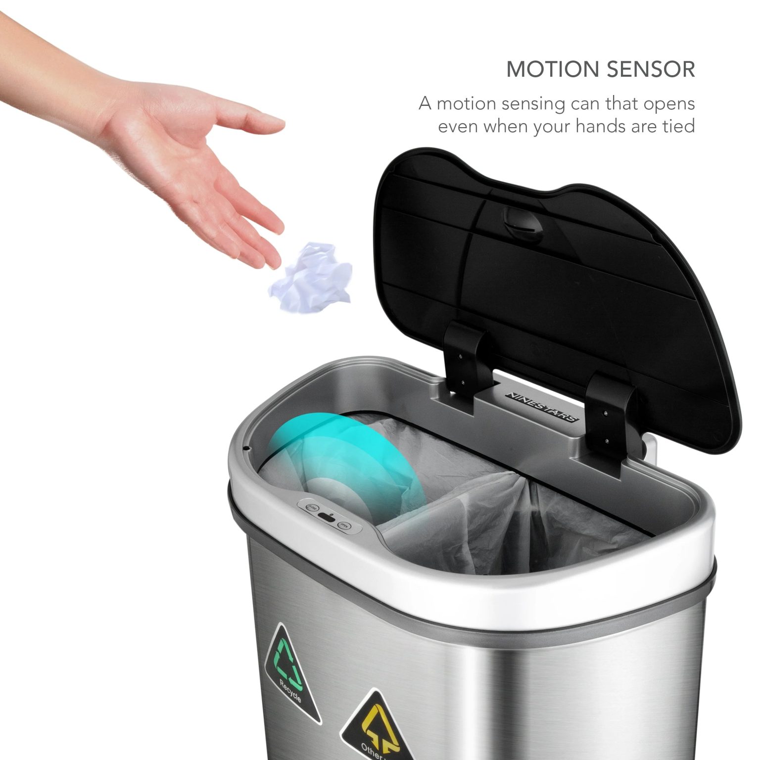 ZenVora 18 Gallon Dual Compartment Motion Sensor Trash Can, Automatic Hands-Free Kitchen Garbage Bin