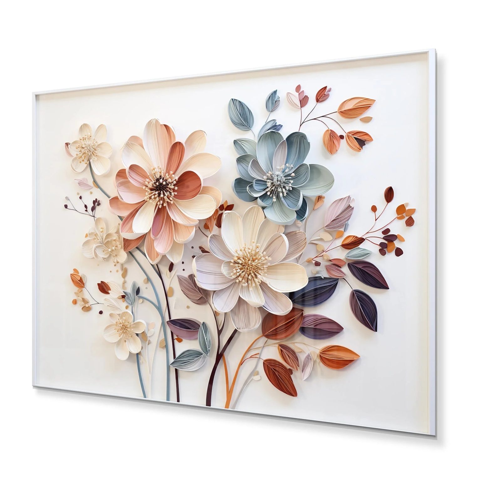 ZenVora White Botanical Collage Metal Wall Art, Abstract Botanical Decor for Living Room