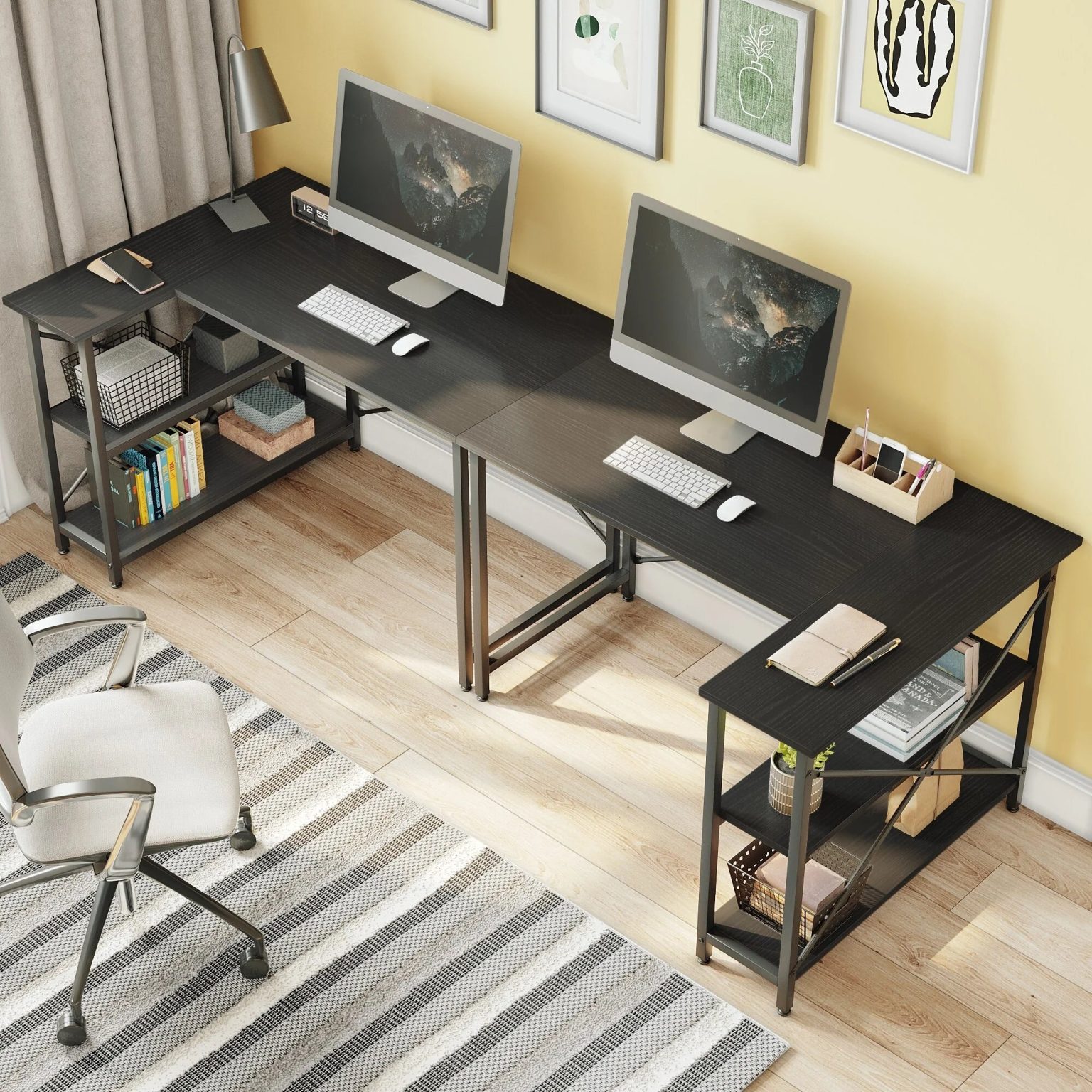 ZenVora Small L Shaped Computer Desk with Storage Shelves, Compact Corner Workstation for Home Office and Study