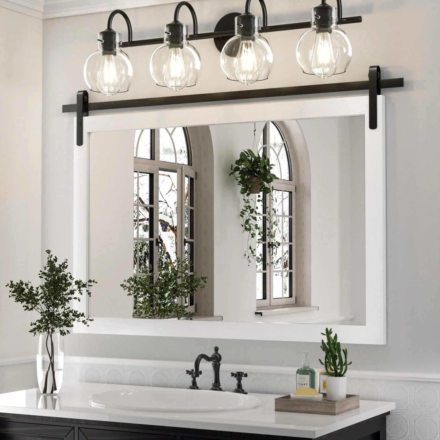 ZenVora Modern Rectangular Wall Mirror with Wood Frame, Bathroom and Barn Door Mirror, Multiple Sizes