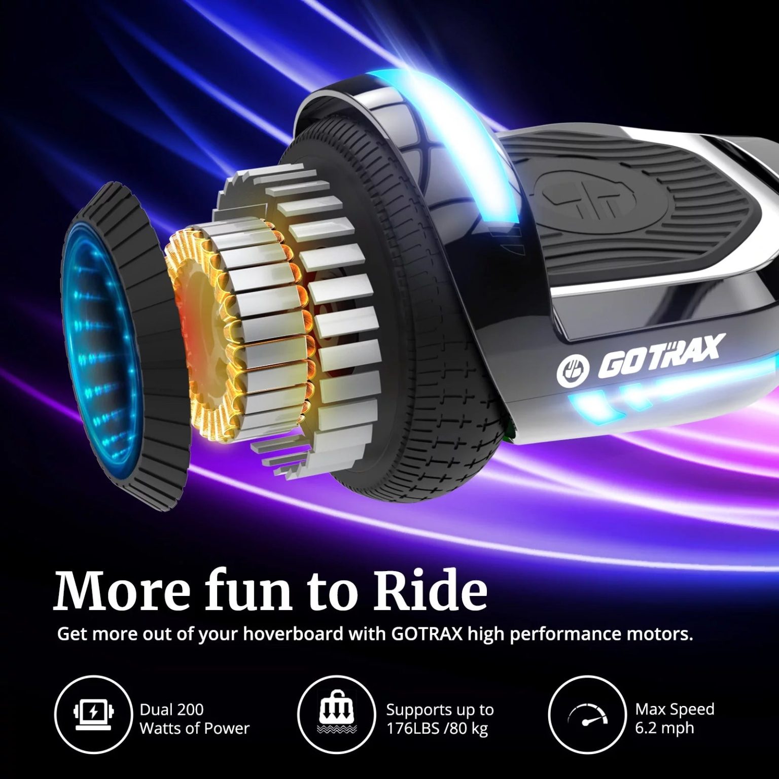 ZenVora Bluetooth Self-Balancing Hoverboard, 6.5-Inch Wheels, 7-Color Lights, 44-176 Lb. Capacity, Silver