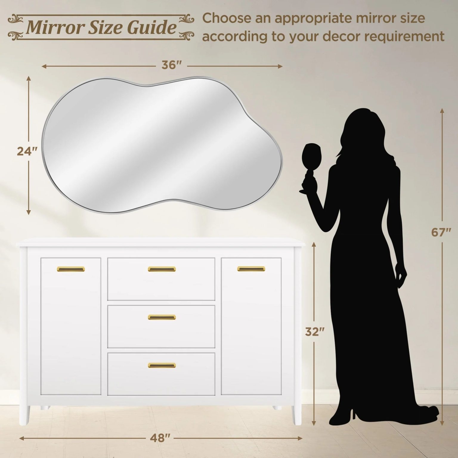 ZenVora Asymmetrical Irregular Wall Mirror, Modern Decorative Accent Mirror for Living Room, Bedroom and Entryway