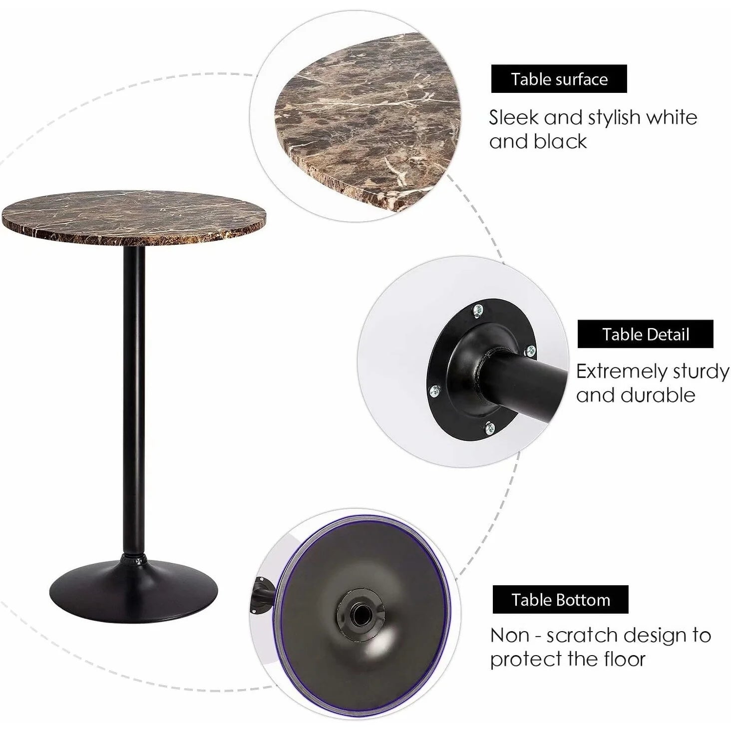 ZenVora Round Bistro Pub Table, Bar Height Cocktail Table with Metal Base and MDF Top, 23.8 Inch