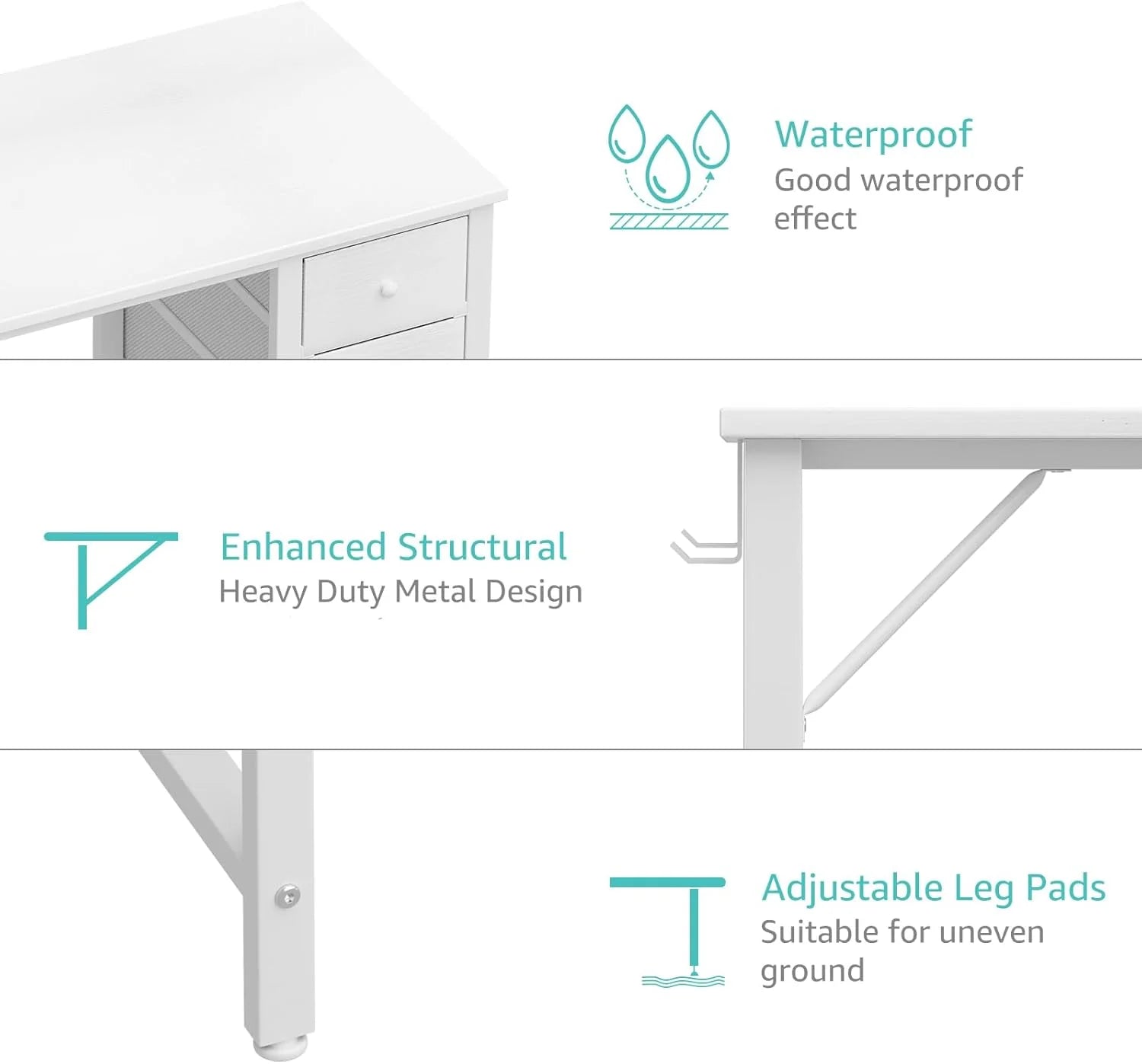 ZenVora 40 Inch Small White Desk with Fabric Drawers, Compact Computer Writing Desk for Home Office, Bedroom and Study