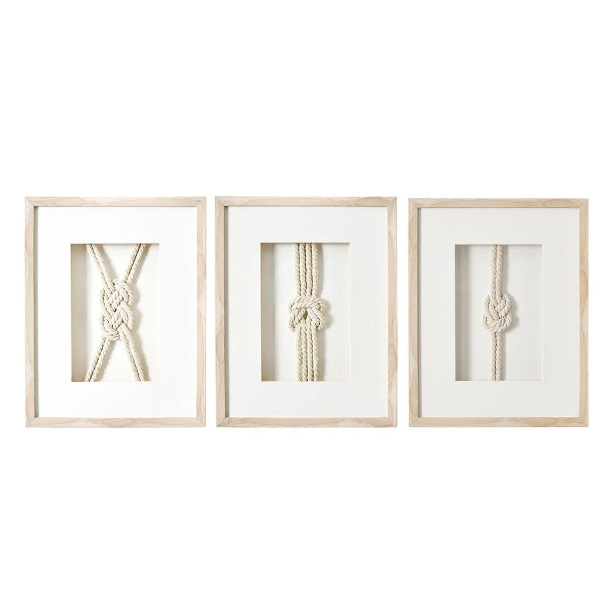 ZenVora 3-Piece Framed Nautical Knots Wall Decor Set, Natural Finish Coastal Wall Art