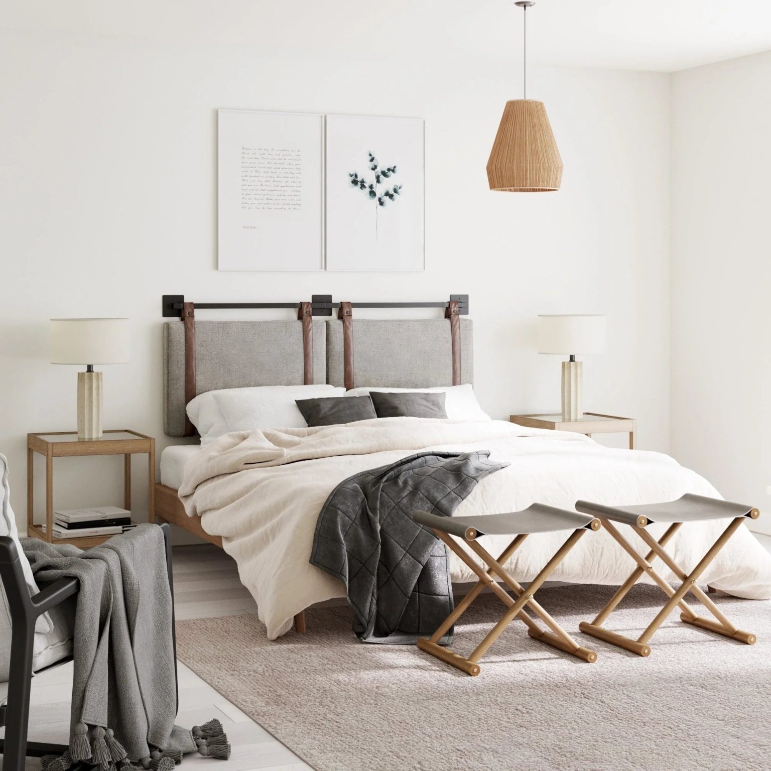 ZenVora Wall Mount Upholstered Headboard with Metal Rail - Modern Bedroom Headboard