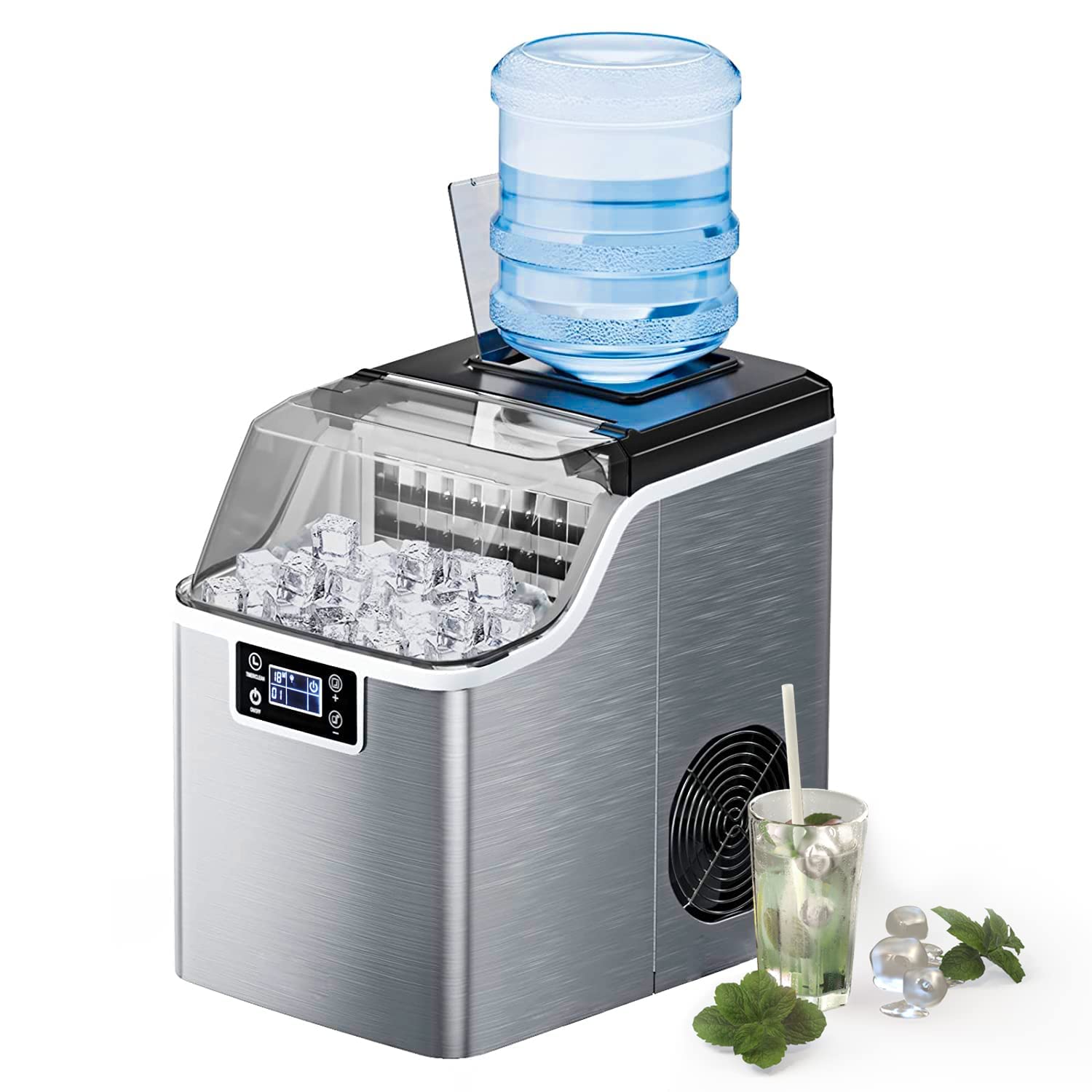 ZenVora Countertop Ice Maker – 45Lbs/24H, 24 Pcs in 13 Mins, 2 Water Fill Options