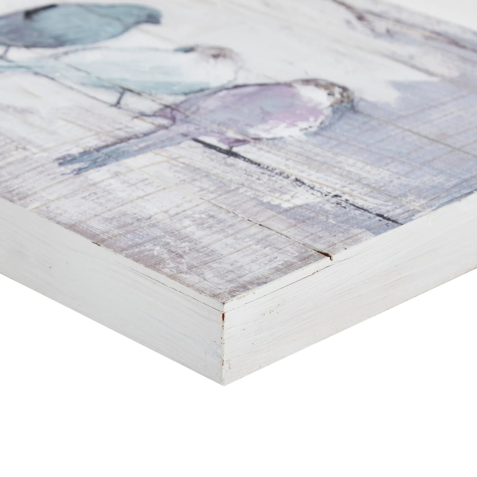 ZenVora Hand Painted Perched Birds Wood Plank Wall Decor, White and Grey Decorative Wall Art