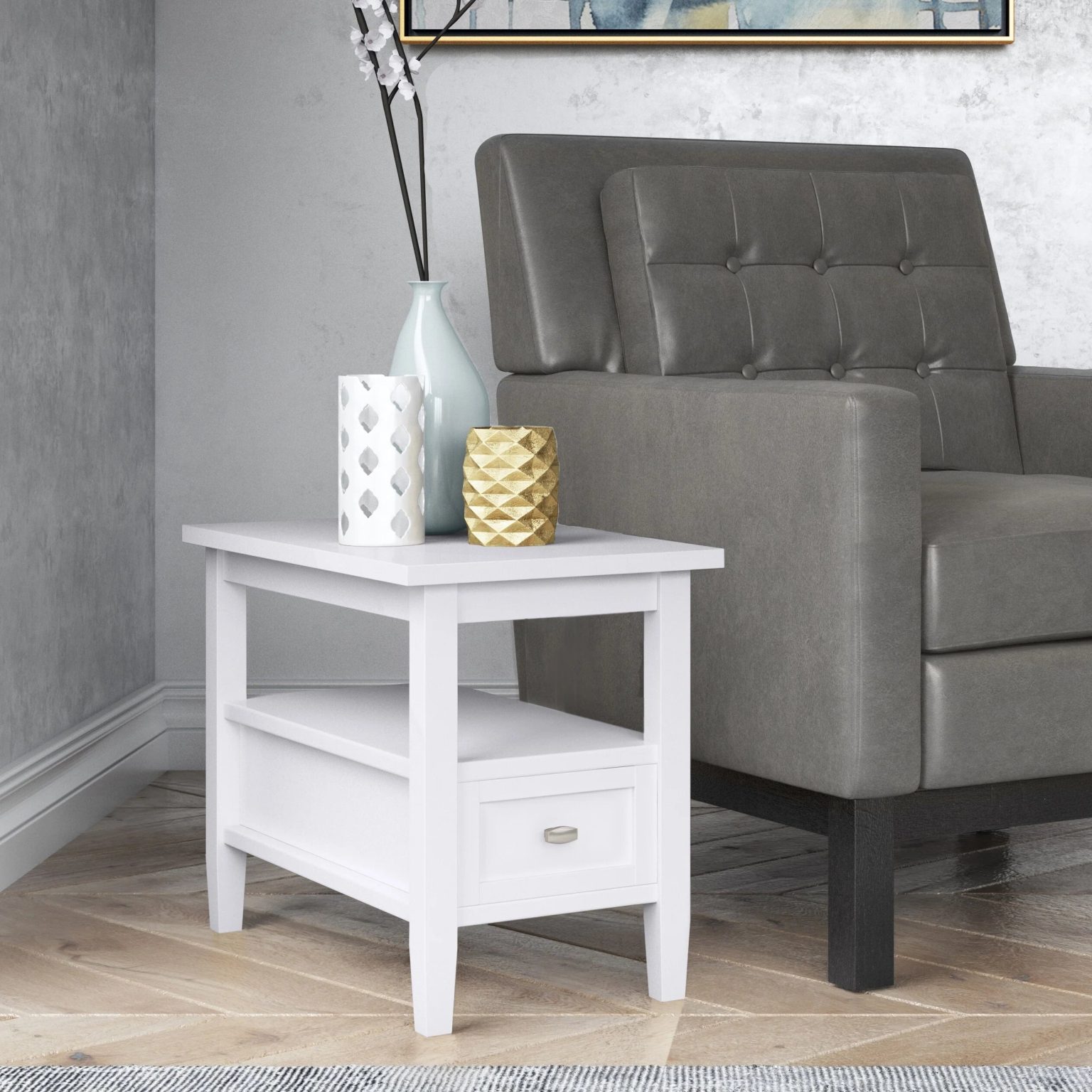 ZenVora 14" Wide Solid Wood Narrow Side Table, Rectangle Transitional Style Accent Table