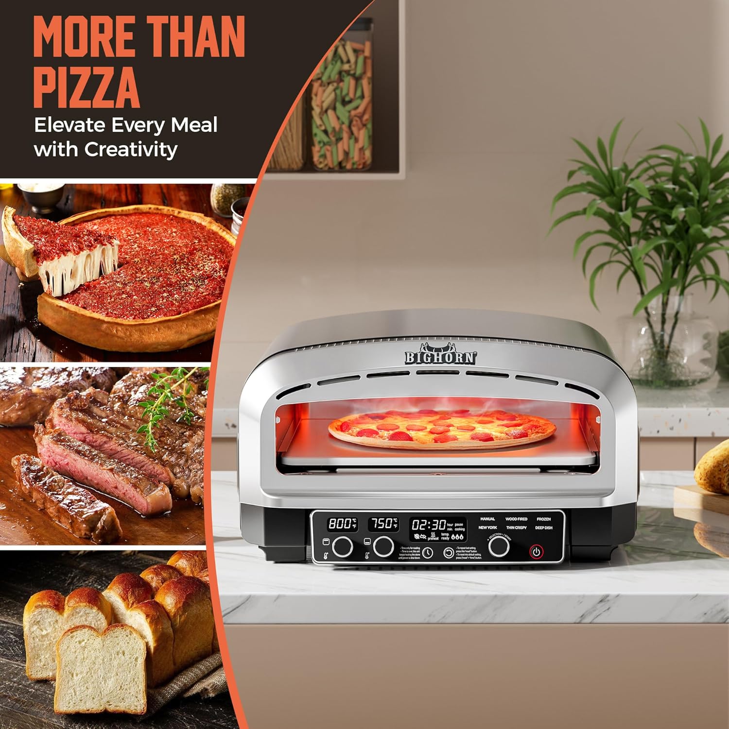 ZenVora 14-Inch Countertop Electric Pizza Oven, Stainless Steel
