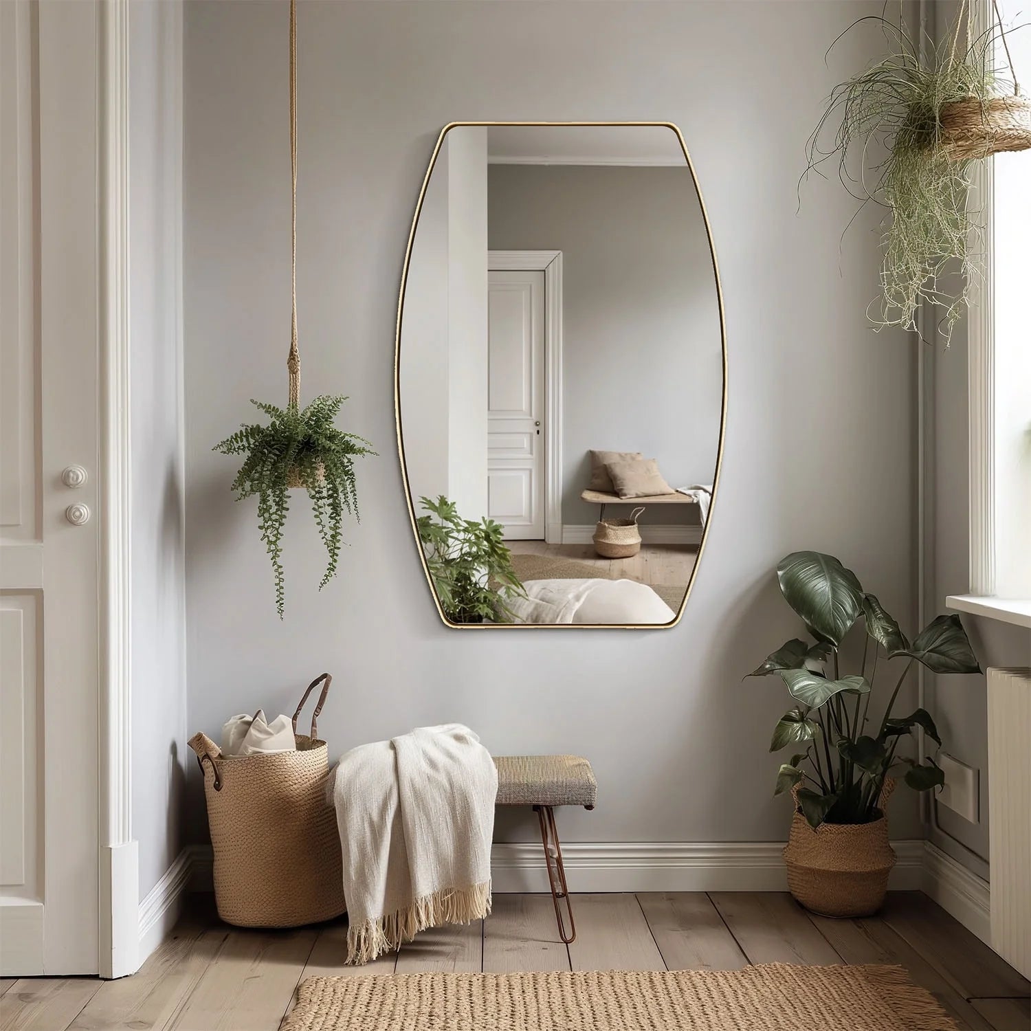 ZenVora Modern Oblong Metal Wall Mirror, Decorative Elongated Hanging Mirror for Living Room, Bedroom and Entryway