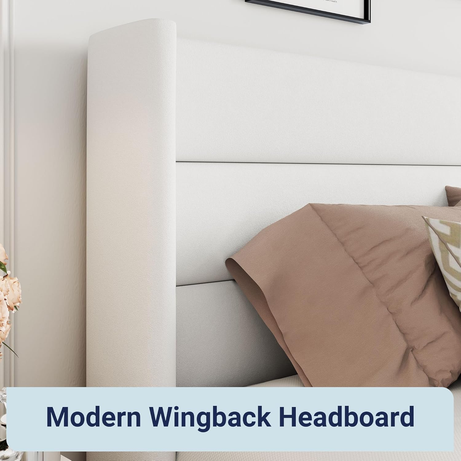 ZenVora Queen Size Lift Up Storage Bed with Wingback Headboard, Upholstered Platform Bed Frame with Hidden Storage