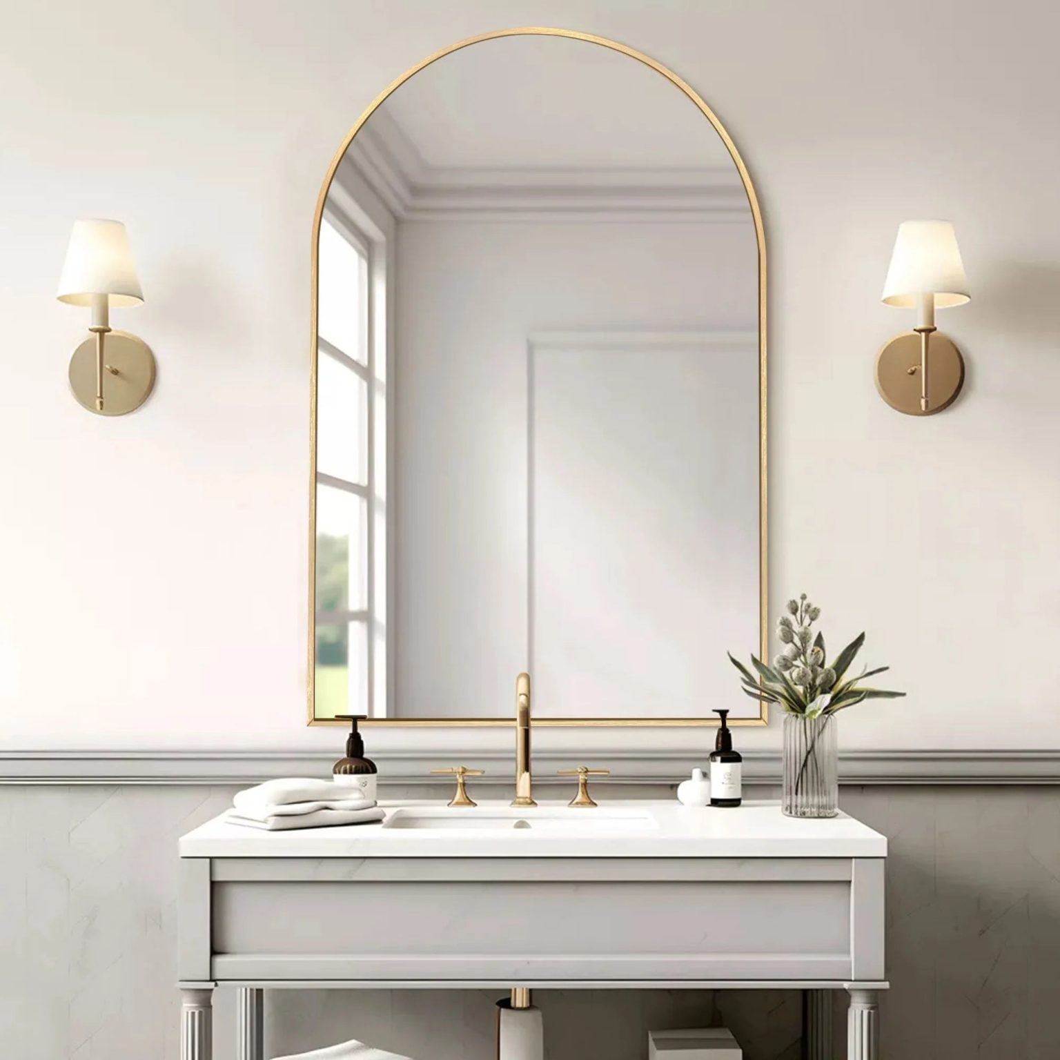ZenVora Modern Arch Aluminum Bathroom Wall Mirror, Wall Mounted Vanity Mirror for Bathroom, Bedroom and Home Decor