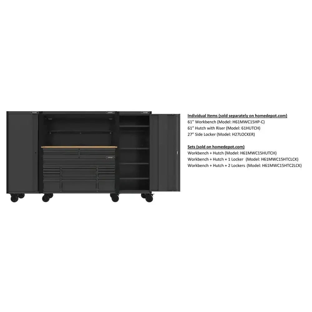 ZenVora 61-Inch W x 23-Inch D 15-Drawer Mobile Workbench with Solid Wood Top