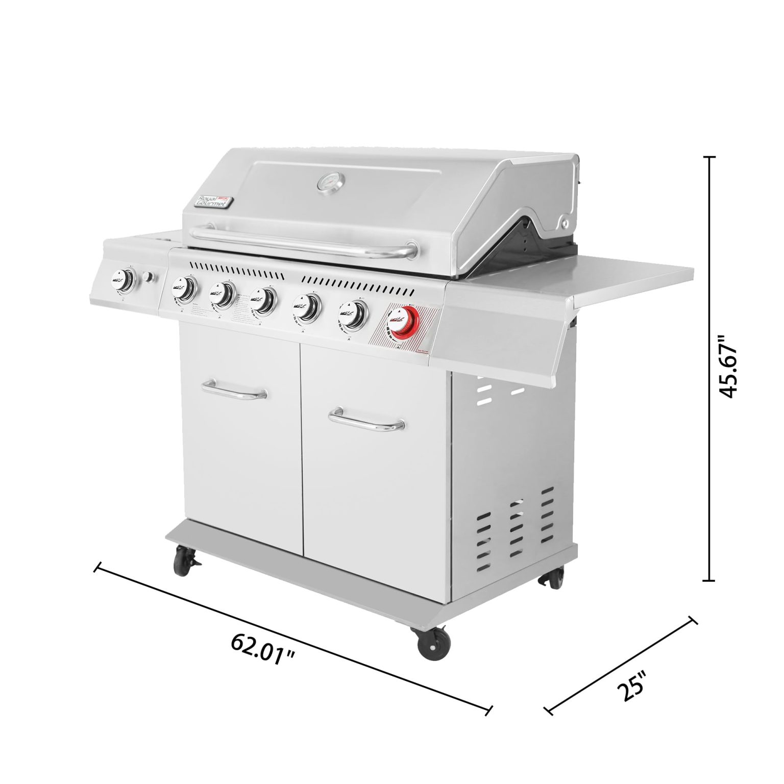 ZenVora Stainless Steel 6-Burner Gas Grill – 74,000 BTU with Sear & Side Burner, Cabinet Style