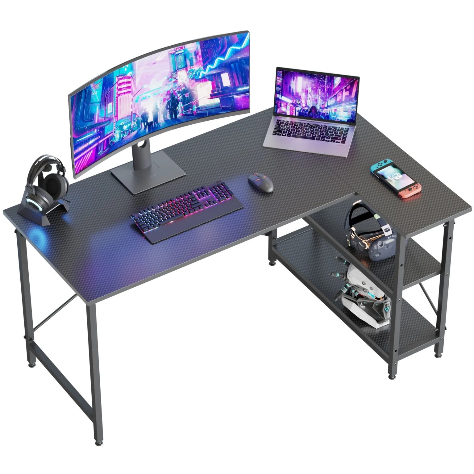 ZenVora Small L Shaped Computer Desk with Storage Shelves, Compact Corner Workstation for Home Office and Study