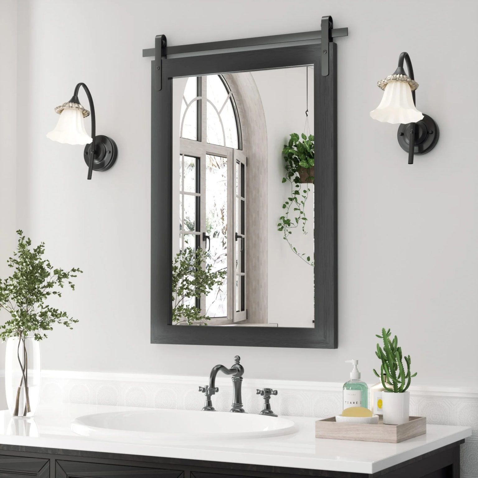 ZenVora Modern Rectangular Wall Mirror with Wood Frame, Bathroom and Barn Door Mirror, Multiple Sizes