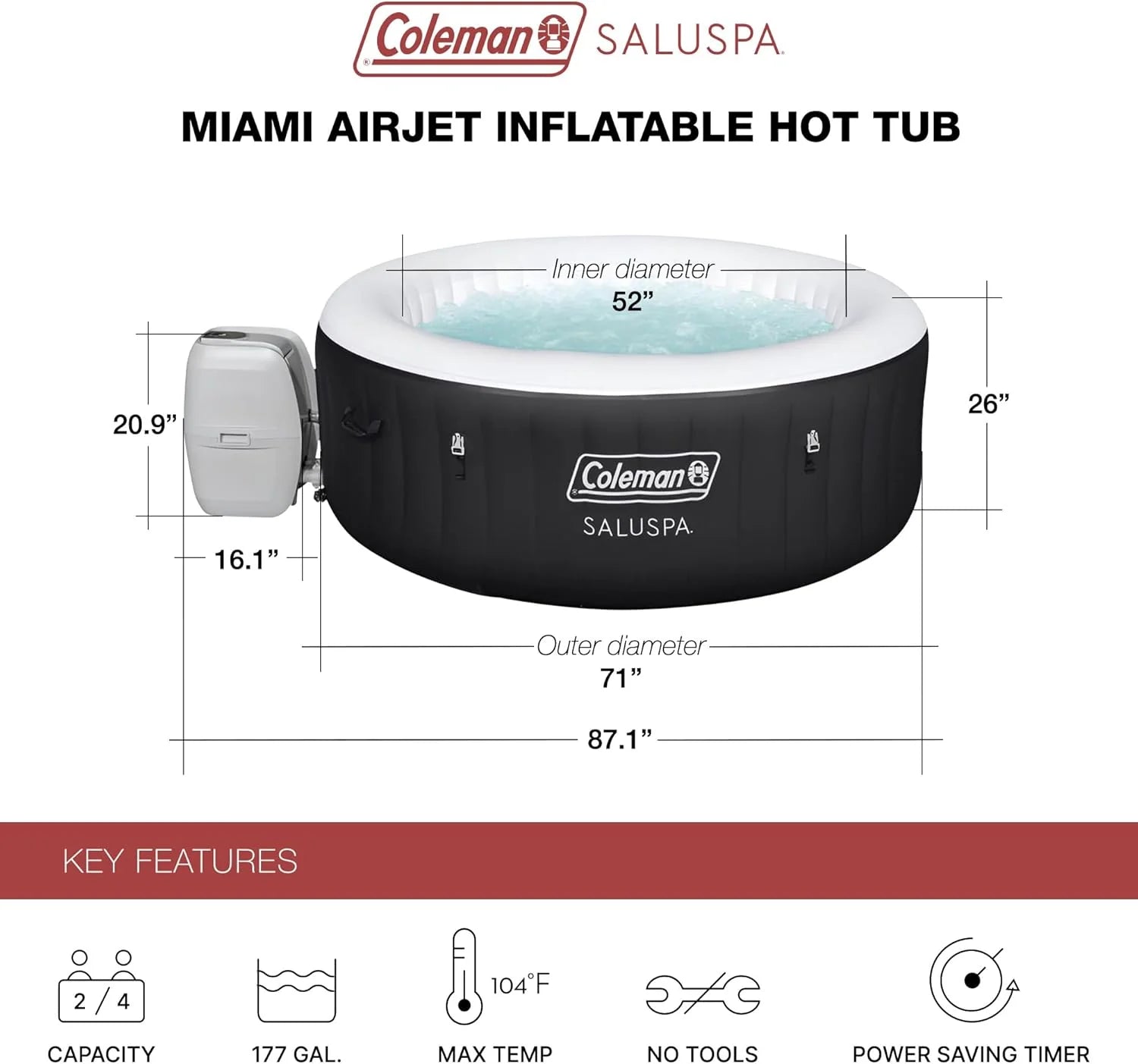 ZenVora 2-4 Person Inflatable Hot Tub, Portable Round Outdoor Spa with 120 Soothing Air Jets and Insulated Cover, Black