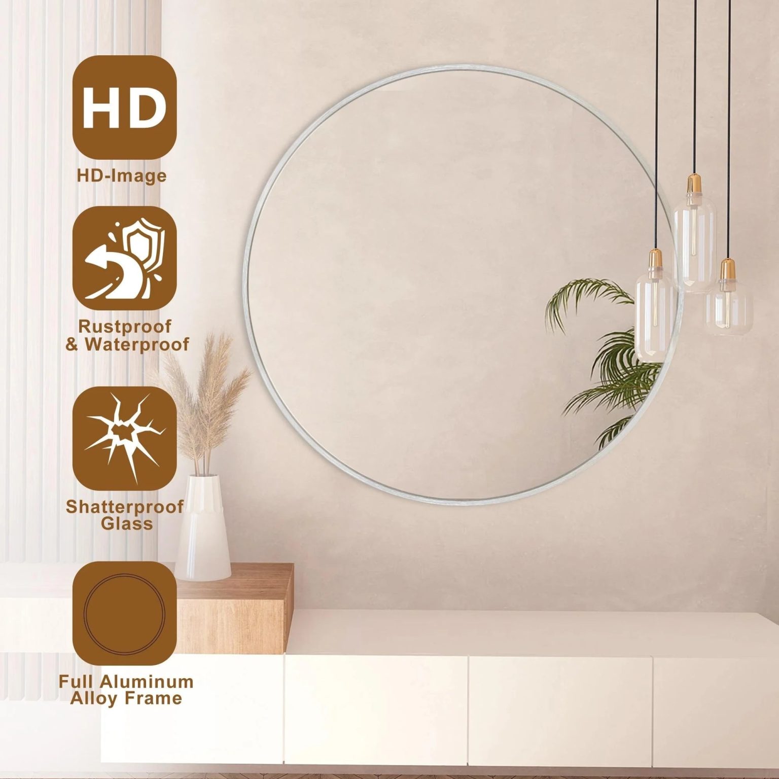 ZenVora Modern Round Bathroom Vanity Mirror, Wall Mounted Circular Mirror for Bathroom, Bedroom and Home Decor