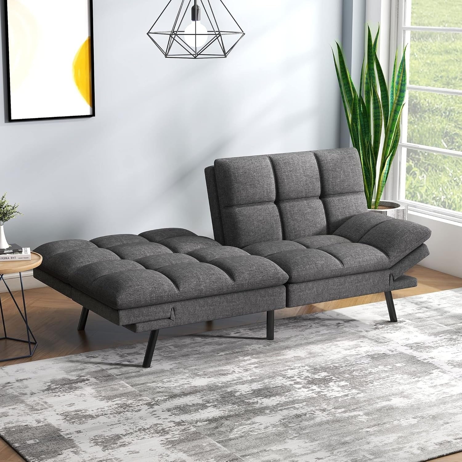 ZenVora Convertible Futon Sofa Bed with Memory Foam, Foldable Loveseat Sleeper with Adjustable Armrests
