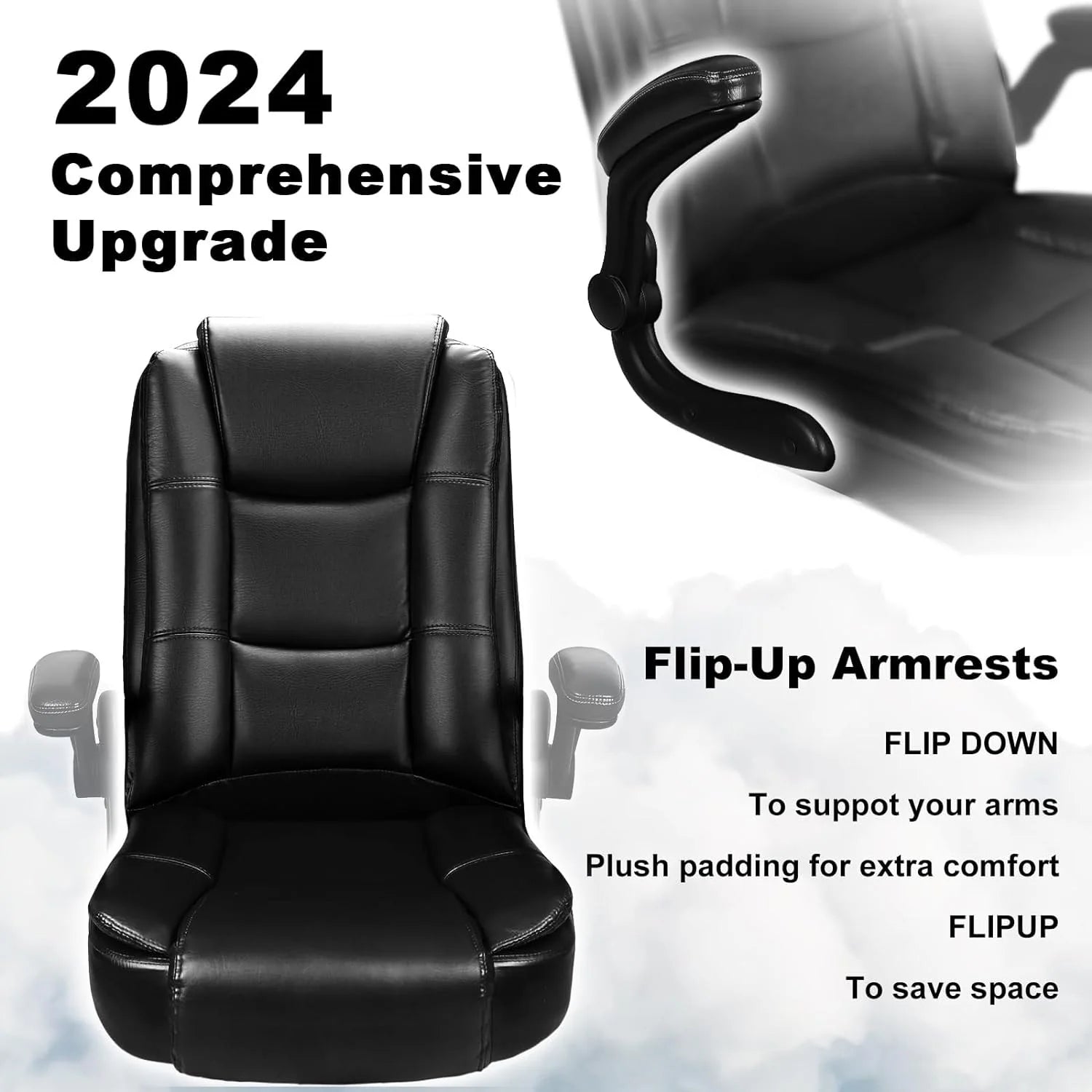 ZenVora Big and Tall Ergonomic Office Chair, High Back Leather Executive Computer Chair with Padded Flip-Up Arms