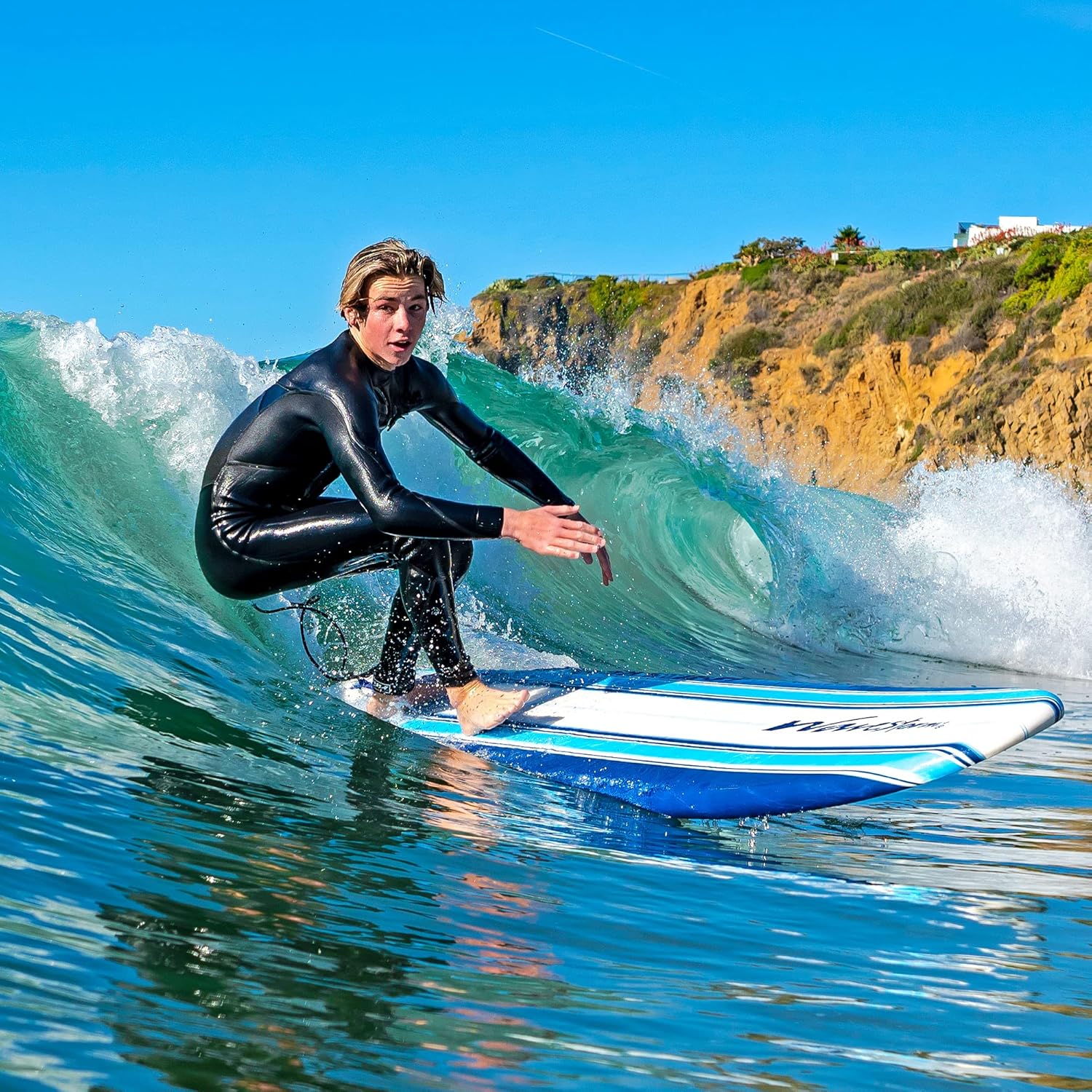 ZenVora 8ft Soft Top Foam Surfboard – EPS Core with 3 Stringers, Wax-Free Longboard, 200lb Capacity