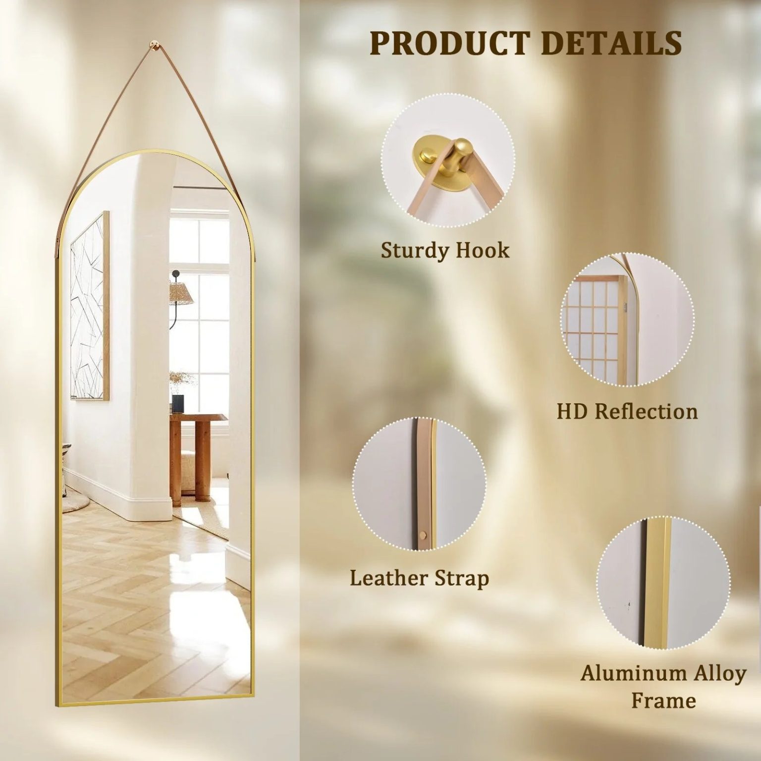 ZenVora 48 x 16 Inch Full Length Wall Mirror with Leather Strap, Hanging Full Body Mirror for Bedroom, Entryway and Home Decor
