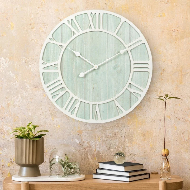 ZenVora Green Blue Quartz Coastal Wall Clock, Decorative Nautical Wall Clock for Living Room, Bedroom and Home Decor