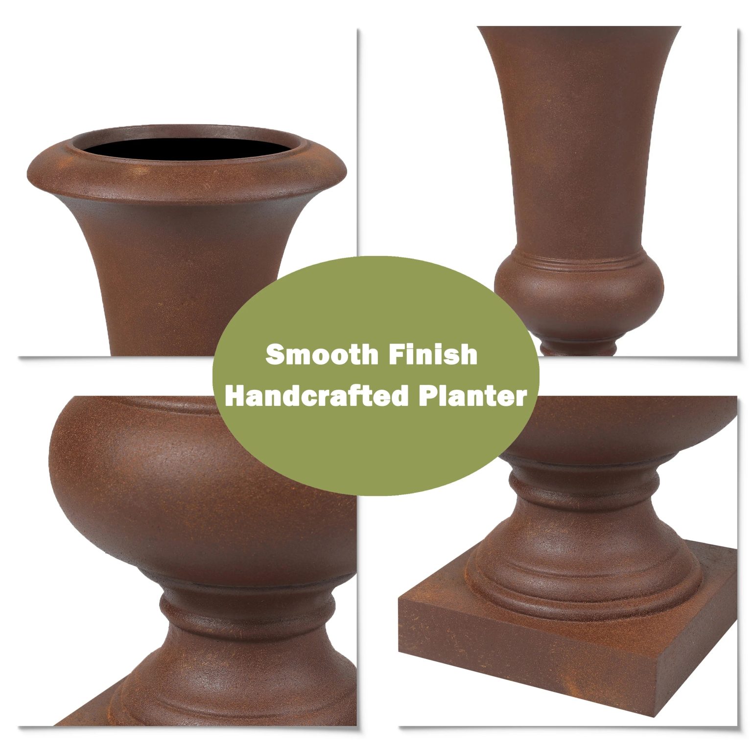 ZenVora 22.75" Tall Handmade Fiber Stone Urn Planter Pot, Decorative Outdoor Garden Flower Container for Patio and Home