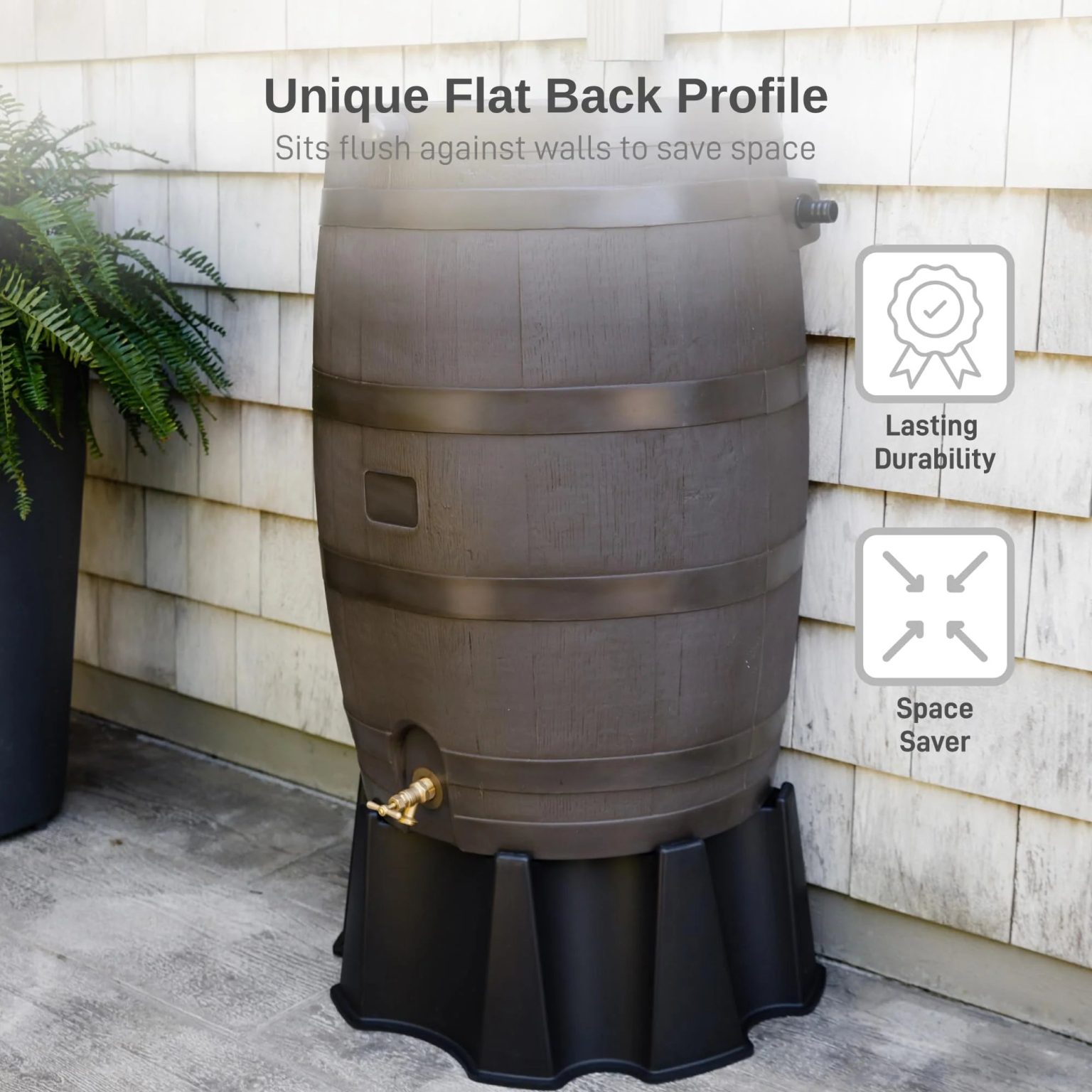 ZenVora 50 Gallon Rain Barrel with Brass Spigot, Walnut Rainwater Collection Barrel for Garden and Outdoor Use