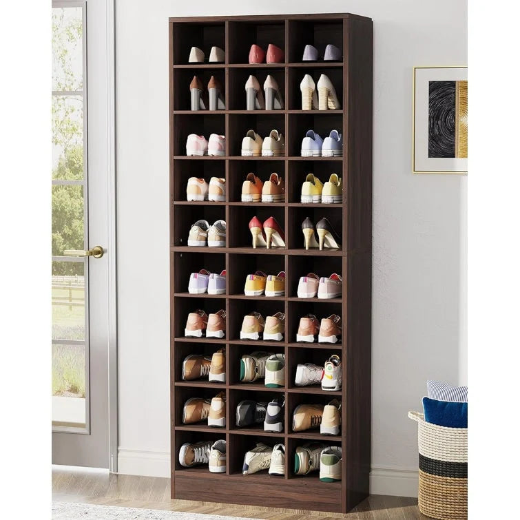 ZenVora 10-Tier Tall Shoe Cabinet, 30-Pair White Wood Shoe Storage Rack for Entryway and Closet