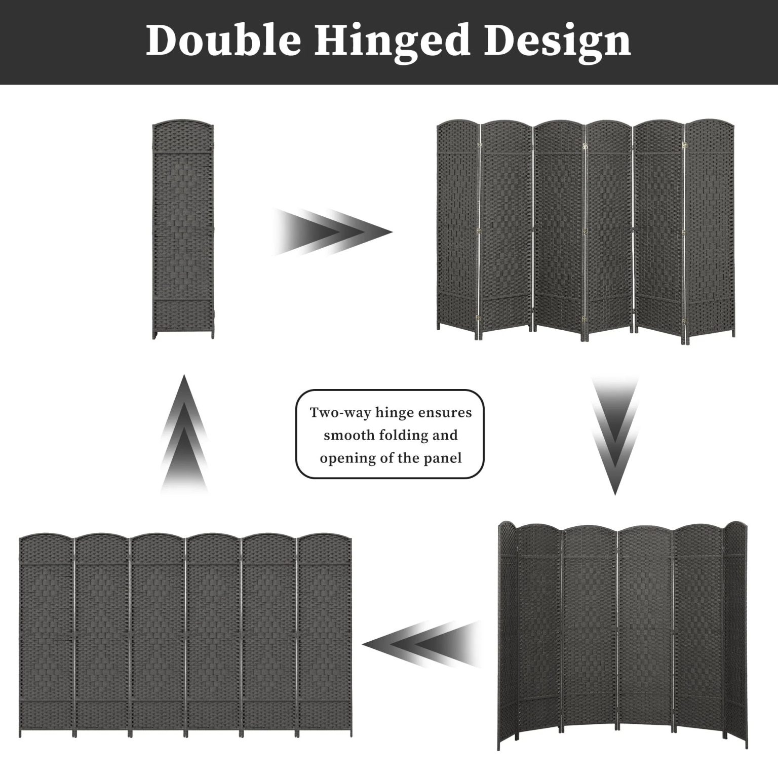 ZenVora 6 FT Tall Woven Fiber Room Divider, Freestanding Folding Privacy Screen