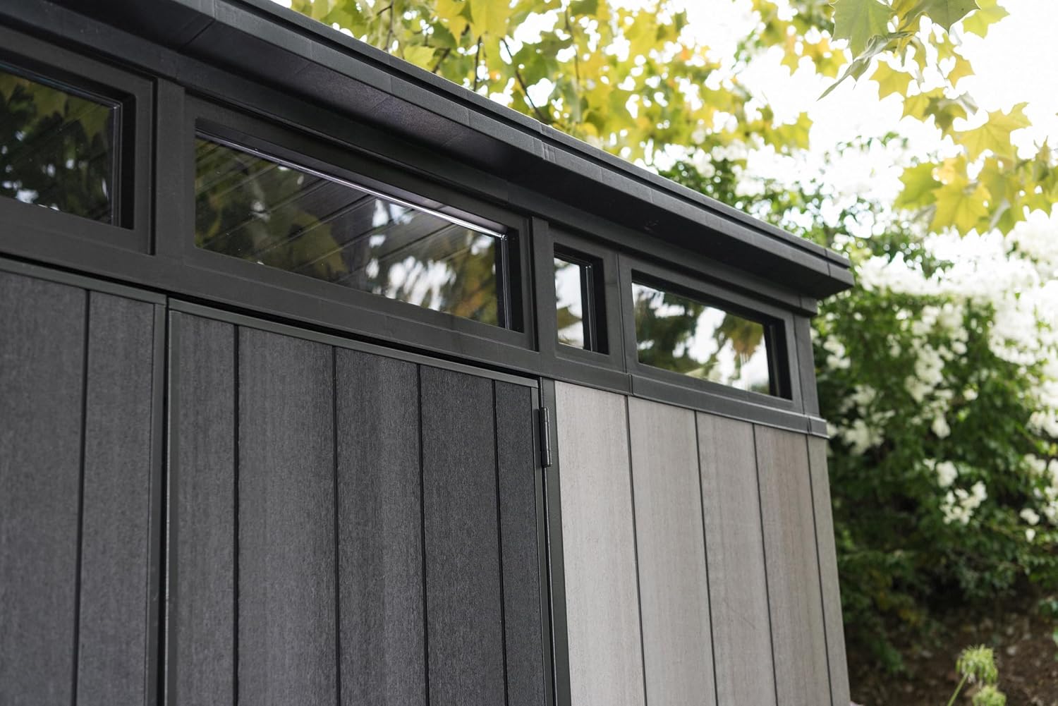 ZenVora 11 x 7 ft Resin Outdoor Storage Shed - Grey & Black Garden Shed Kit for Tools and Patio Storage