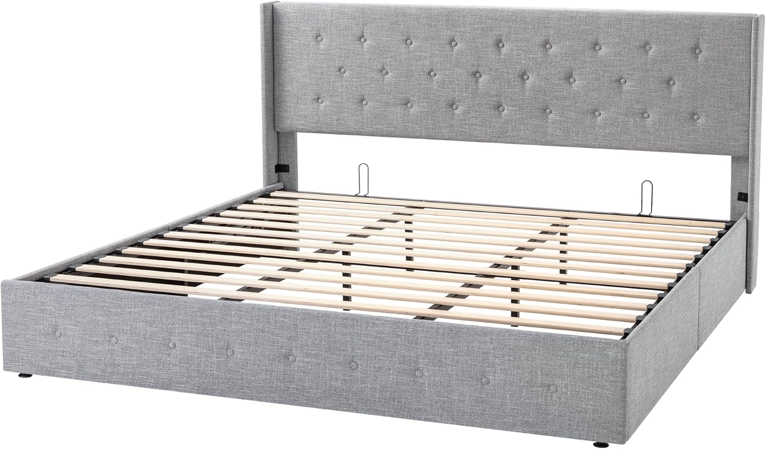 ZenVora Queen Size Lift Up Storage Bed with Wingback Headboard, Upholstered Platform Bed Frame with Hidden Storage