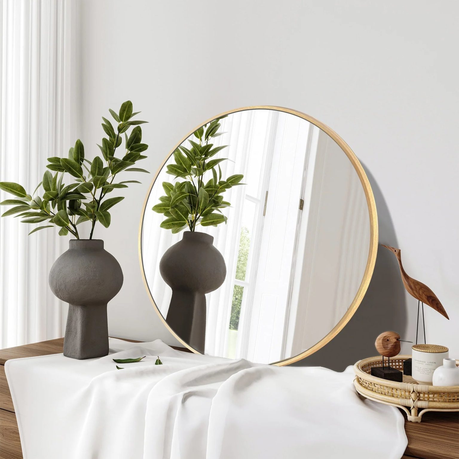 ZenVora Modern Round Bathroom Vanity Mirror, Wall Mounted Circular Mirror for Bathroom, Bedroom and Home Decor