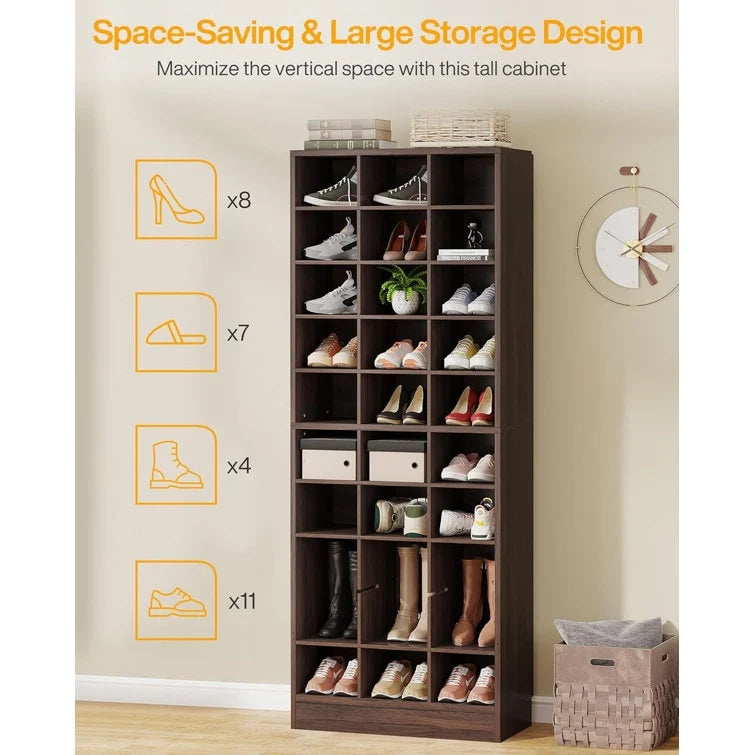 ZenVora 10-Tier Tall Shoe Cabinet, 30-Pair White Wood Shoe Storage Rack for Entryway and Closet