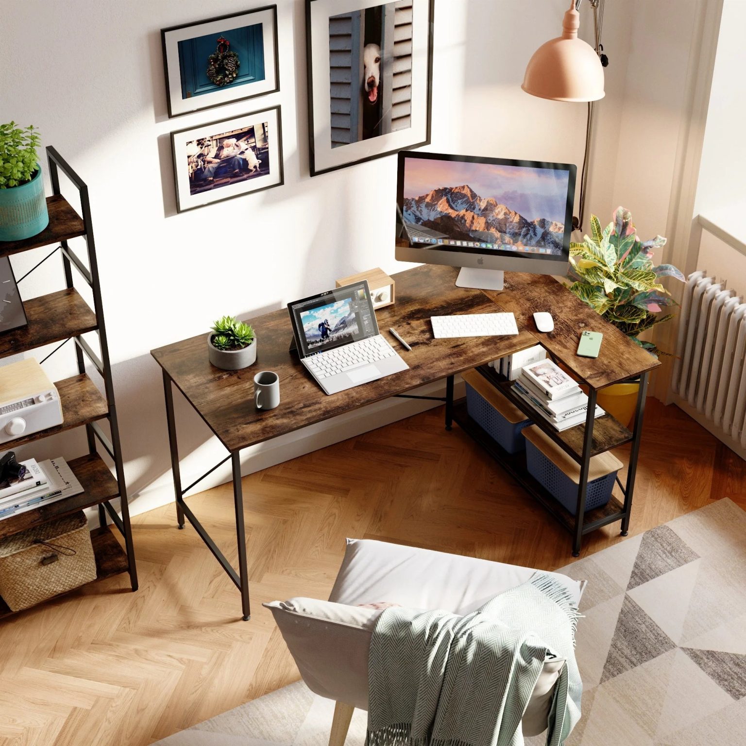 ZenVora Small L Shaped Computer Desk with Storage Shelves, Compact Corner Workstation for Home Office and Study
